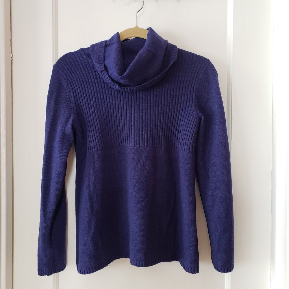 Banana Republic Petite M Cashmere Blend Turtleneck Sweater Dark Purple PM